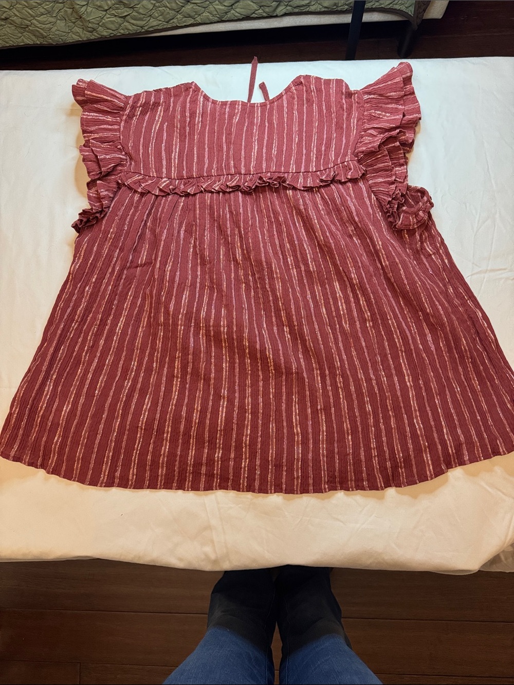 Express Rust Red Striped Ruffle Sleeve Top - Picture 7 of 7